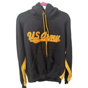 US Army Hoodie Vintage Soffe Mens XL Black and Yellow